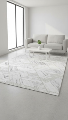 Teppich Kunstfaserteppich Abstrakt Geometrisches Muster Kurz Flor Beige