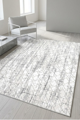 Teppich Kurz Flor Quadratischen Mustern Design Grau Wohnzimmer Flur