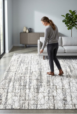 Teppich Kunstfaserteppich Kurz Flor Geometrisches Muster Gradient Grau Teppiche