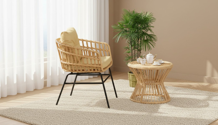 2tlg. Garten Möbel Set Terrasse Sessel Couchtisch Rattan Modern Hochwertiges