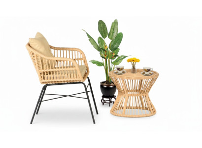 2tlg. Set Garten Möbel Terrasse Sessel Couchtisch Rattan Hochwertiges Modern Lux