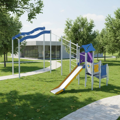 Spielplatz Rutschbahn Klettergerüst Spielbereich Bewegungsfläche Kletterpark