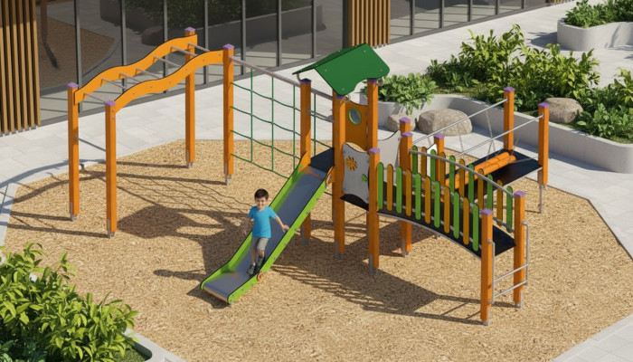 Spielplatzanlage Spielzone Spielpark Rutschbahn Spielbereich Bewegungsfläche