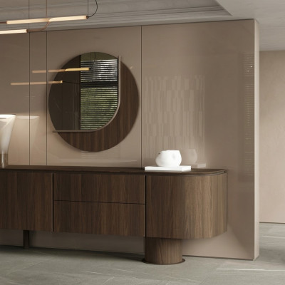 Bequem Braun Kommode mit Spiegel Stilvoll Anrichte Esszimmermöbel Sideboard