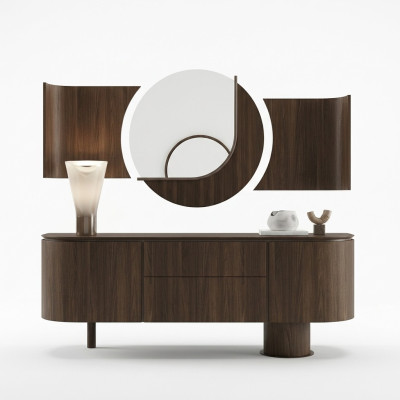 Bequem Braun Kommode mit Spiegel Stilvoll Anrichte Esszimmermöbel Sideboard