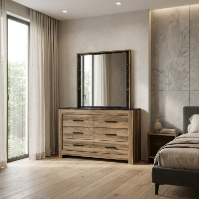 Schlafzimmer Kommode mit Spiegel modernen Stil elegante Möbel braune Holzmöbel