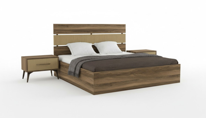 Schlafzimmer Schlafzimmereinrichtung Möbel Bett Nachttische Holzoptik 3tlg