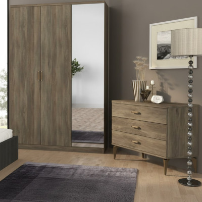 2tlg Schlafzimmer Set Kleiderschrank + Kommode Moderne Möbel Stil Braun