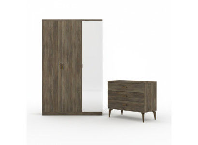 2tlg Schlafzimmer Set Kleiderschrank + Kommode Moderne Möbel Stil Braun