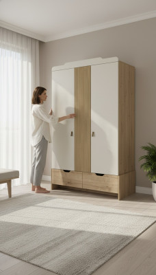 Kleiderschrank Jugendzimmer Schrank Schränke Möbel Weiß Holz Luxus Design Beige