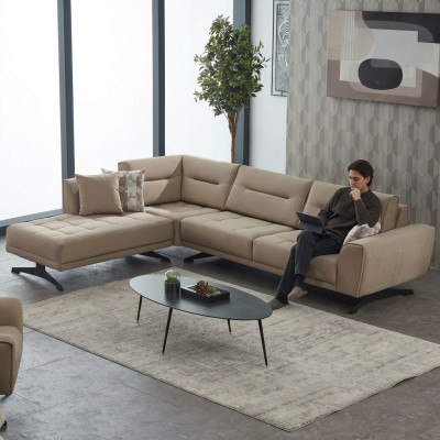 Ecksofa L form Sofa Polstersofa Stoffsofa Beige Couch Moderne Eck