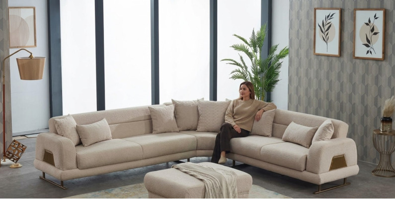 Ecksofa L form Sofa Polstersofa Stoffsofa Beige Couch Moderne Eck
