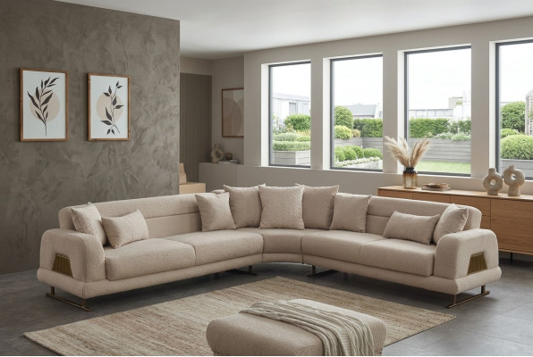 Ecksofa L form Sofa Polstersofa Stoffsofa Beige Couch Moderne Eck