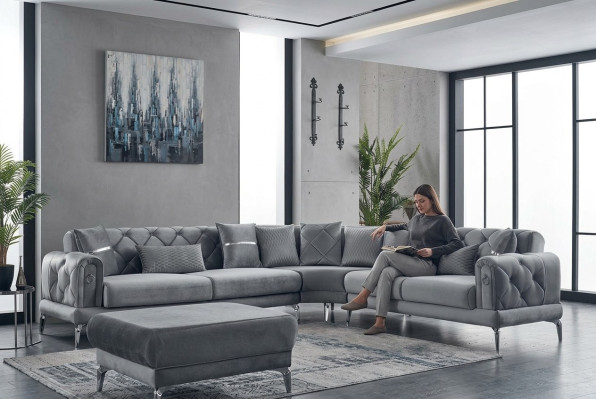Stoffsofa Ecksofa L form Sofa Polstersofa Grau Couch Moderne Eckgarnitur