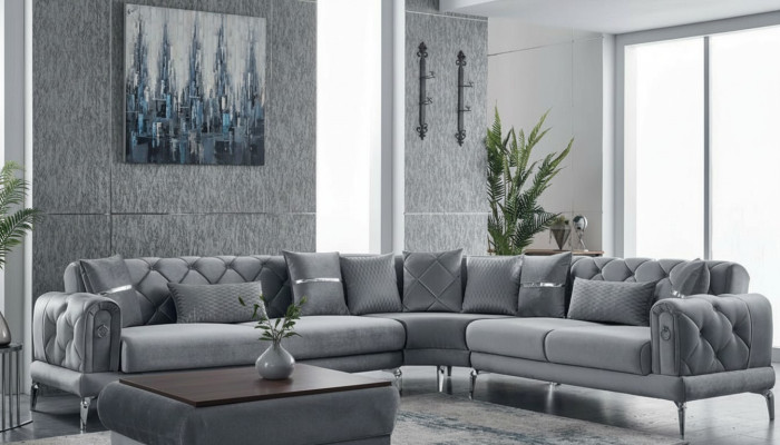 Stoffsofa Ecksofa L form Sofa Polstersofa Grau Couch Moderne Eckgarnitur