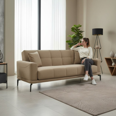 Beige Couch Dreisitzer Polstersofa Design 3 Sitzer Stoffsofa Sofa