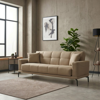 Beige Couch Dreisitzer Polstersofa Design 3 Sitzer Stoffsofa Sofa