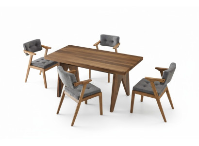 Essgruppe Essecke Holztisch Esstisch Stühle Set 5tlg Braun Esszimmer