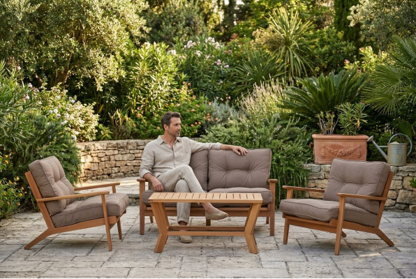 Gartenmöbel Sitzgruppe Sofa Holz Sitzer Grau Couchtisch Set 4tlg