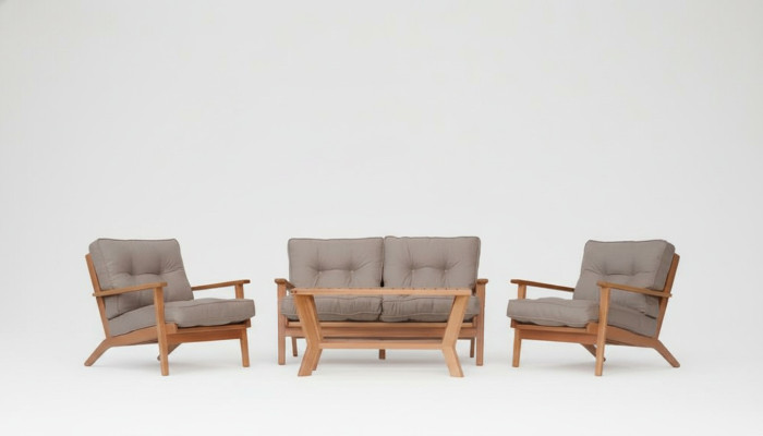 Gartenmöbel Sitzgruppe Sofa Holz Sitzer Grau Couchtisch Set 4tlg
