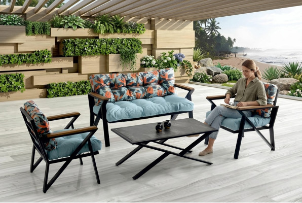 Gartenmöbel Sitzgruppe Sitzgruppe Sitzer Blau Couchtisch Set 4tlg Sofa