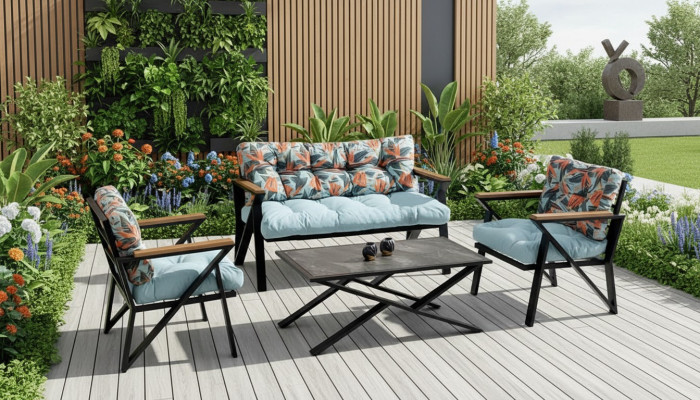 Gartenmöbel Sitzgruppe Sitzgruppe Sitzer Blau Couchtisch Set 4tlg Sofa