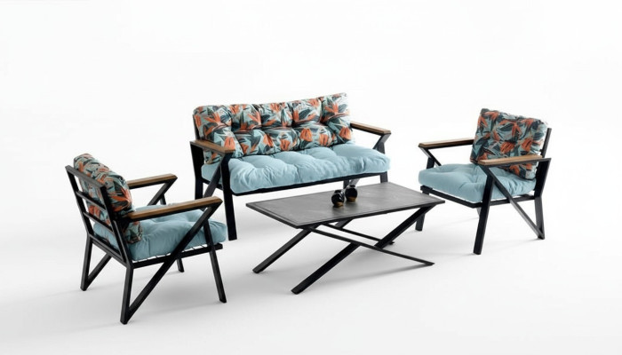 Gartenmöbel Sitzgruppe Sitzgruppe Sitzer Blau Couchtisch Set 4tlg Sofa