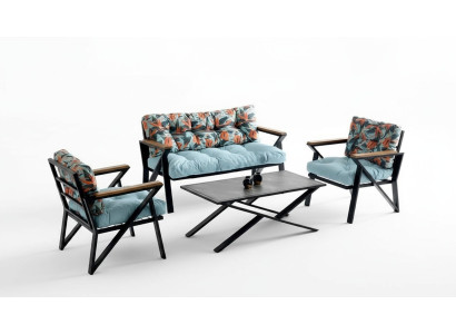 Gartenmöbel Sitzgruppe Sitzgruppe Sitzer Blau Couchtisch Set 4tlg Sofa