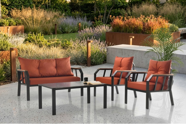 Gartenmöbel Sitzgruppe Sitzgruppe Sitzer Orange Couchtisch 3tlg Sofa
