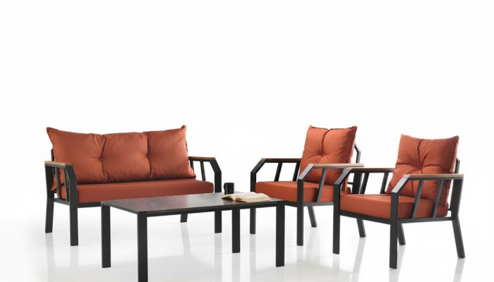Gartenmöbel Sitzgruppe Sitzgruppe Sitzer Orange Couchtisch 3tlg Sofa