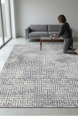 Teppich Bodenteppich Kurzflor Geometrisches Muster Flur Foyer Grau Teppiche