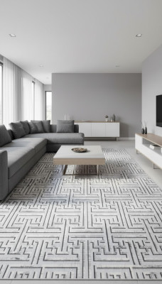 Teppich Bodenteppich Kurzflor Geometrisches Muster Flur Foyer Grau Teppiche