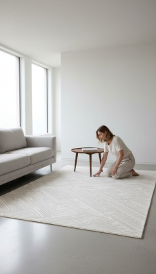 Teppich Wohnzimmerteppich Kurz Flor Weiß Linien Einfarbig Unifarben Teppiche