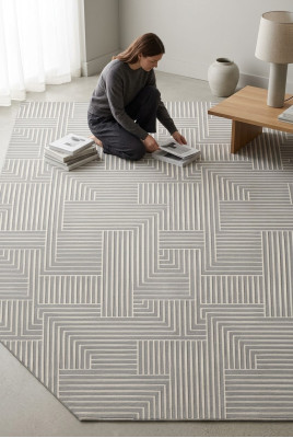 Teppich Kurzflor Abstrakter Geometrisches Grau Muster Flur Foyer Veranda
