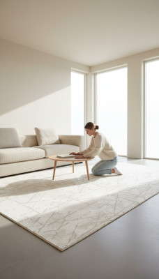 Teppich Kurzflor Weiß Linien Muster Unifarben Schlafzimmer Wohnzimmer Teppiche