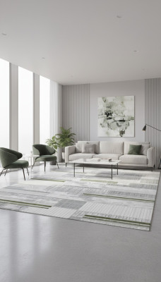 Teppich Wohnzimmerteppich Bodenteppich Kurz Flor Grün Linien Grau Teppiche