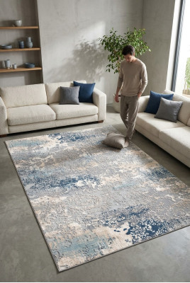 Teppich Kurzflor Abstrakter Muster Wohnzimmer Schlafzimmer Blau
