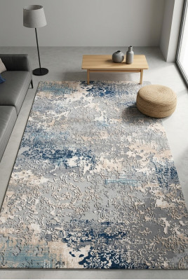 Teppich Kurzflor Abstrakter Muster Wohnzimmer Schlafzimmer Blau