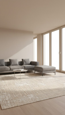 Beige Teppich Bodenteppich Unifarben Linien Wohnzimmer Schlafzimmer