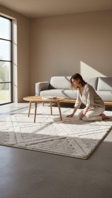 Teppich Rauten Design Kurzflor Wohnzimmer Schlafzimmer Natur Creme Farbe