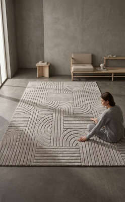Teppich Wohnzimmer Abstraktes Geometrisches Muster Natur Creme Farbe