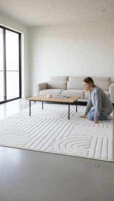 Teppich Wohnzimmerteppich Geometrisches Design Abstrakte Optik Weiß