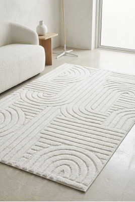 Teppich Wohnzimmerteppich Geometrisches Design Abstrakte Optik Weiß
