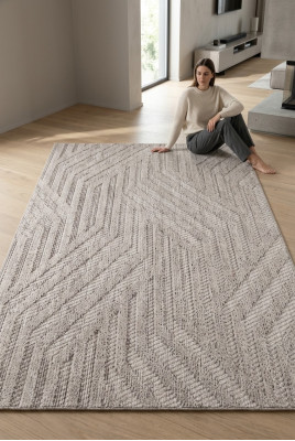 Teppich Geometrisches Muster Kurzflor Wohnzimmer Schlafzimmer Beige