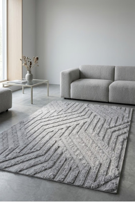 Teppich Bodenteppich Kurzflor Geometrisches Linien Muster Wohnzimmer Grau