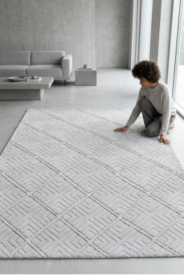 Teppich Kurzflor Unifarben Grau Rauten Muster Geometrisches Design