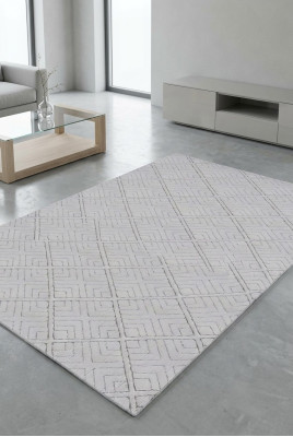 Teppich Kurzflor Unifarben Grau Rauten Muster Geometrisches Design