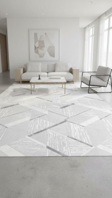 Teppich Geometrisches Muster Kurzflor Beige Arbeitszimmer Wohnzimmer