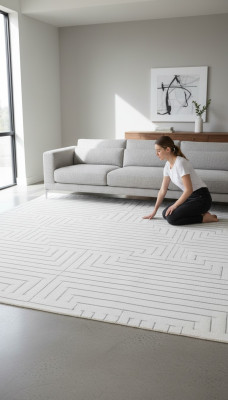Beige Teppich Kurzflor Geometrisches Design Abstrakte Optik 3D Effekt Teppiche