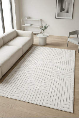 Beige Teppich Kurzflor Geometrisches Design Abstrakte Optik 3D Effekt Teppiche